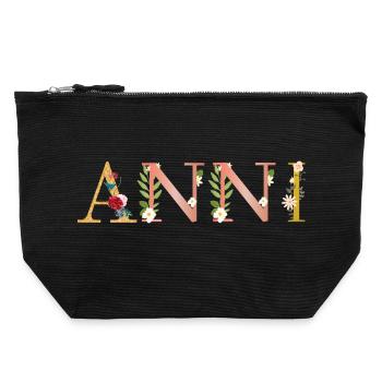 ANNI Name mit Blumen geschmückt - Canvas Reißverschluss-Täschchen (22 x 23 cm) - Schwarz - Vorne