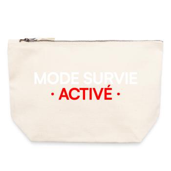 MODE SURVIE ACTIVÉ – Lundi humour travail - Pochette zippée en toile 22 x 23 cm - blanc naturel - Devant