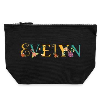 EVELYN Name Art With Flowers Embroidered - Canvas Zip Pouch 22 x 23 cm - black - Front