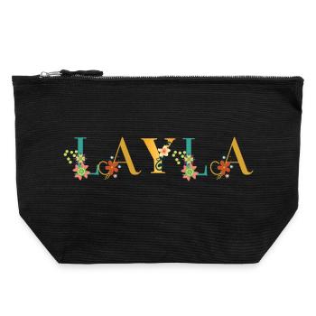 LAYLA Name Art With Flowers Embroidered - Canvas Zip Pouch 22 x 23 cm - black - Front