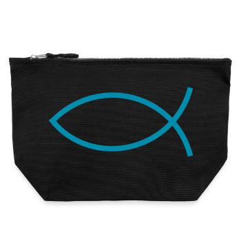 Jésus poisson Ichthys poisson poisson poisson - Pochette zippée en toile 22 x 23 cm - noir - Devant