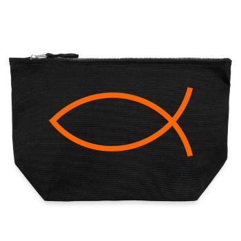 Jésus poisson Ichthys poisson poisson poisson - Pochette zippée en toile 22 x 23 cm - noir - Devant