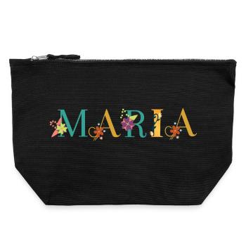 MARIA Name Art With Flowers Embroidered - Canvas Zip Pouch 22 x 23 cm - black - Front
