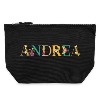 Le nom d’ANDREA est orné de fleurs - Pochette zippée en toile 22 x 23 cm - noir - Devant