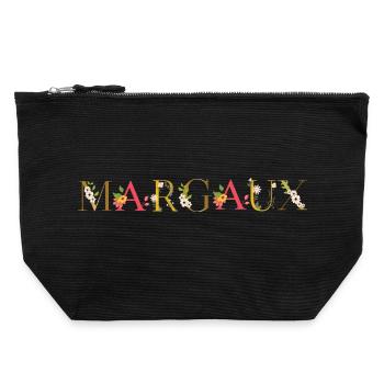 Le nom de MARGAUX décoré de fleurs - Pochette zippée en toile 22 x 23 cm - noir - Devant