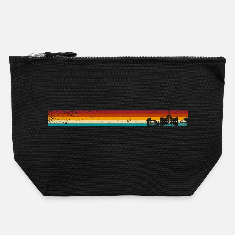 Rayures rétro Sunset Pier - Pochette zippée en toile 22 x 23 cm - noir