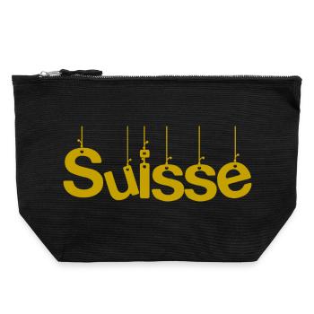 SUISSE. PAYS. GENEVE. SUISSE. HUMOUR. PAYS. DRAPEA - Pochette zippée en toile 22 x 23 cm - noir - Devant
