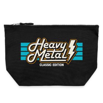 Retro Heavy Metal Badge with Lightning - Canvas Zip Pouch 22 x 23 cm - black - Front