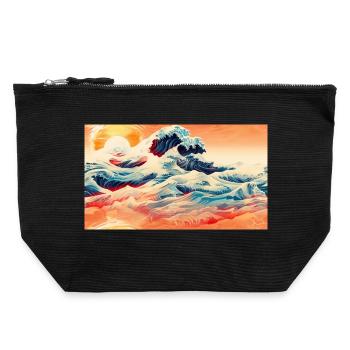 Wellen bei Sonnenuntergang in Ukiyoe - Canvas Reißverschluss-Täschchen (22 x 23 cm) - Schwarz - Vorne