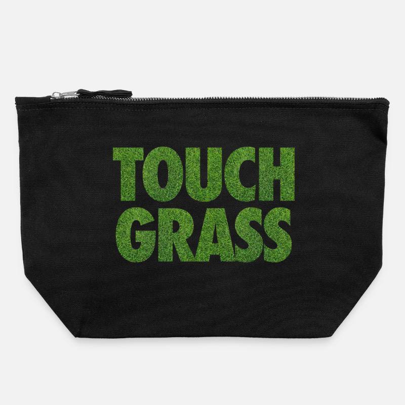 Touch Grass Meme Internet Slogan - Canvas Zip Pouch 22 x 23 cm - black