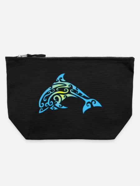 Polynesischer Delphin - Canvas Reißverschluss-Täschchen (22 x 23 cm) - Schwarz