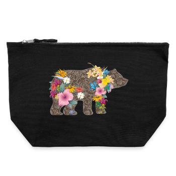 Bär mit Blumen - Canvas Reißverschluss-Täschchen (22 x 23 cm) - Schwarz - Vorne
