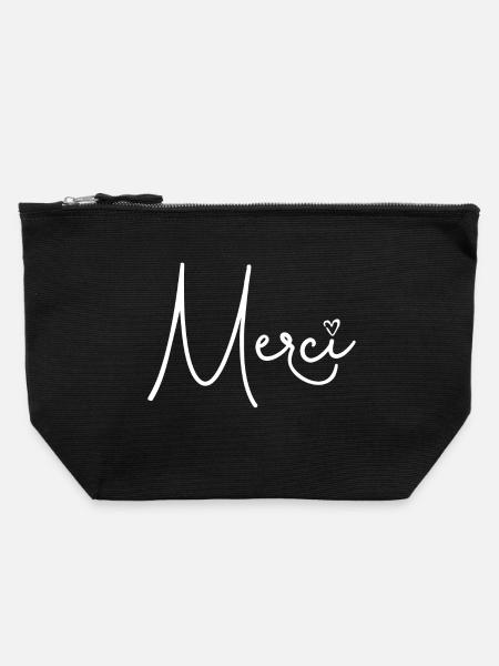 Merci - Canvas Reißverschluss-Täschchen (22 x 23 cm) - Schwarz