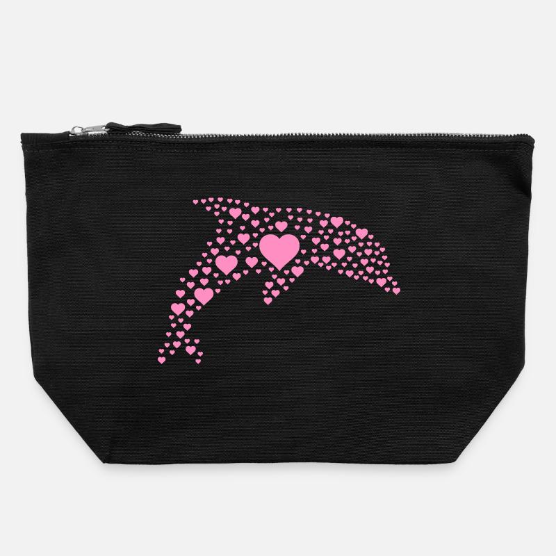 Dolphin with small hearts - Canvas Zip Pouch 22 x 23 cm - black