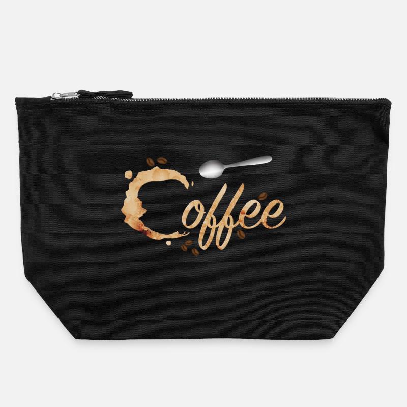 Kaffeefleck Typografie mit Kaffeebohnen und Löffel - Canvas Reißverschluss-Täschchen (22 x 23 cm) - Schwarz