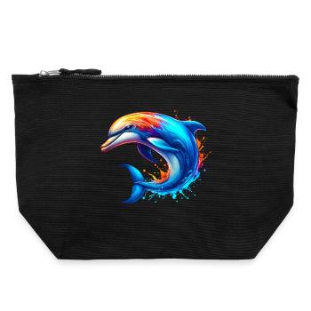 Delfin - Canvas Reißverschluss-Täschchen (22 x 23 cm) - Schwarz - Vorne