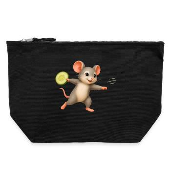 Souris Joyeuse avec Frisbee au concombre - Pochette zippée en toile 22 x 23 cm - noir - Devant