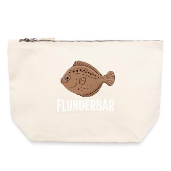 Flounder Bar Jeu de mots amusant pour les pêcheurs - Pochette zippée en toile 22 x 23 cm - blanc naturel - Devant