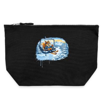 Lustiges Eichhörnchen im Skilift –Winterspaß Motiv - Canvas Reißverschluss-Täschchen (22 x 23 cm) - Schwarz - Vorne