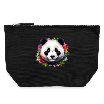Panda - Canvas Reißverschluss-Täschchen (22 x 23 cm) - Schwarz - Vorne