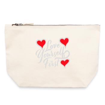 Aimez-vous d’abord Aimez-vous de soi Prenez soin de vous - Pochette zippée en toile 22 x 23 cm - blanc naturel - Devant