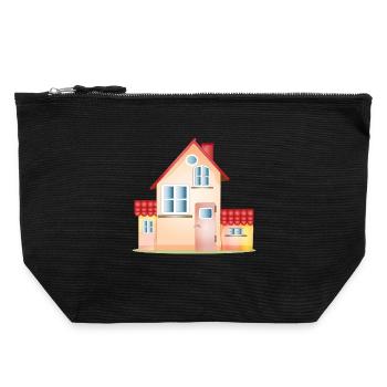 Colorful House – Friendly Home Motif - Canvas Zip Pouch 22 x 23 cm - black - Front