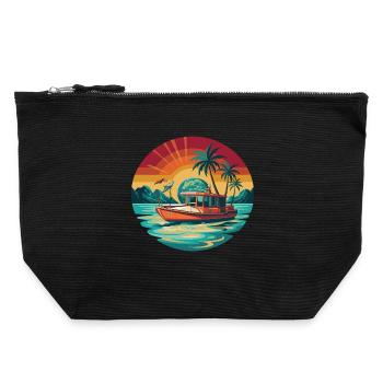 Retro Boat Sunset Tropics - Pochette zippée en toile 22 x 23 cm - noir - Devant