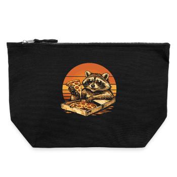 Waschbär isst Pizza Lustig Geschenkidee - Canvas Reißverschluss-Täschchen (22 x 23 cm) - Schwarz - Vorne