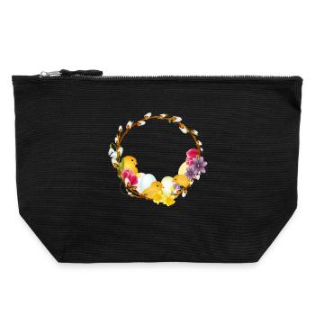 Spring wreath with chick Easter and spring motif - Canvas Zip Pouch 22 x 23 cm - black - Front