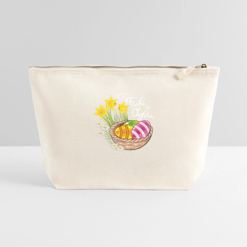 Happy Easter Easter basket Easter eggs Easter flowers eggs Canvas Zip Pouch 22 x 23 cm