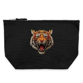 Tiger Head Roaring - Canvas Zip Pouch 22 x 23 cm - black - Front