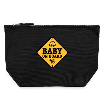 baby on board - Canvas Reißverschluss-Täschchen (22 x 23 cm) - Schwarz - Vorne