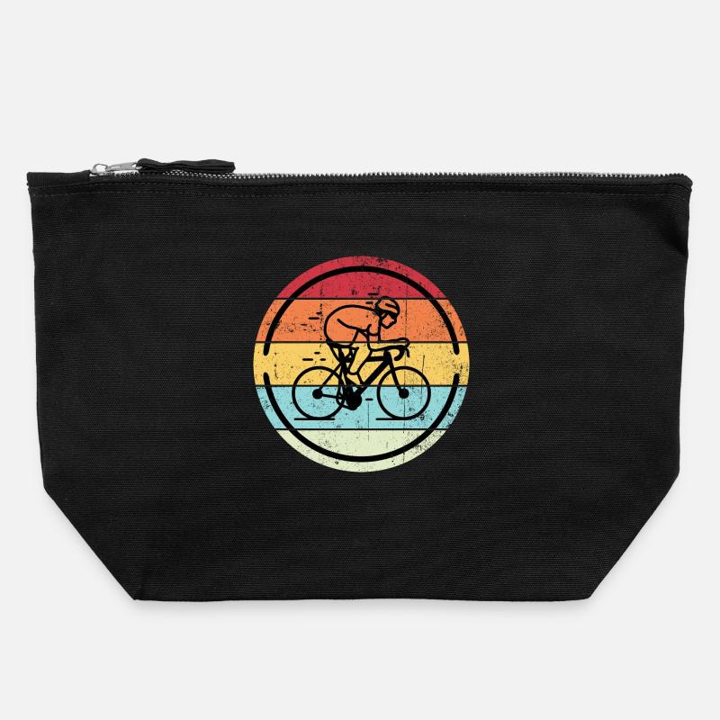 Retro Cyclist in Sunset Circles - Canvas Zip Pouch 22 x 23 cm - black