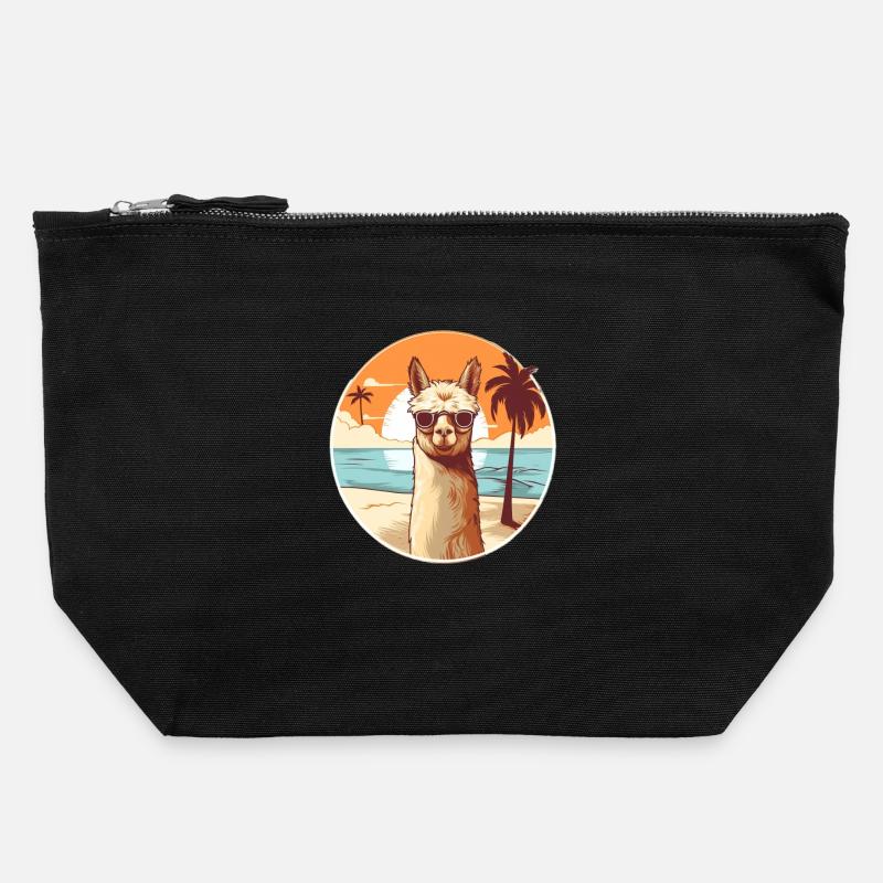 Lama am Strand mit Sonnenbrille - Canvas Reißverschluss-Täschchen (22 x 23 cm) - Schwarz