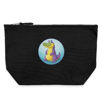 Alligator Mignon Kawaii Dessin animé Clipart Animal de compagnie - Pochette zippée en toile 22 x 23 cm - noir - Devant