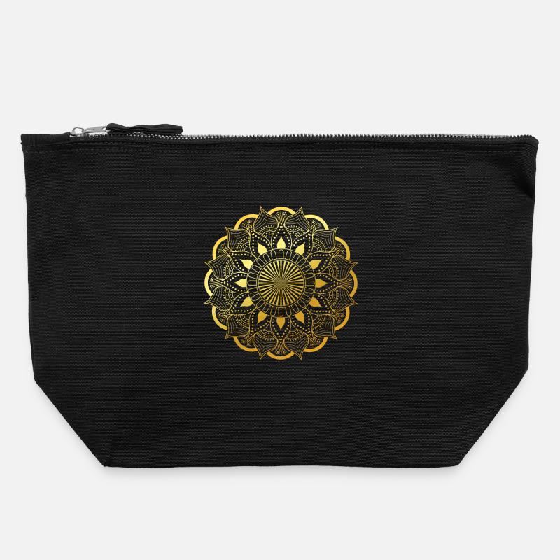 Mandala doré - Pochette zippée en toile 22 x 23 cm - noir