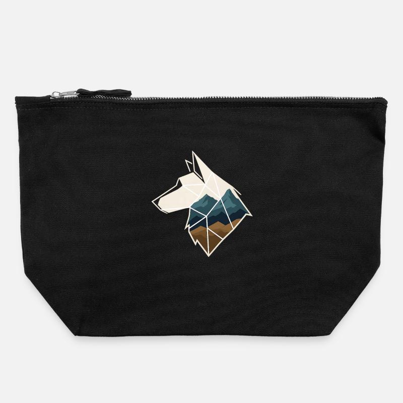 Geometric Wolf - Canvas Zip Pouch 22 x 23 cm - black