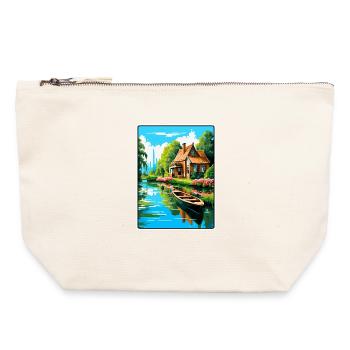 Giethoorn Riverside Cottage en été fleuri - Pochette zippée en toile 22 x 23 cm - blanc naturel - Devant