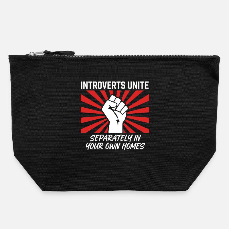 Introverts Unite Separately at Home Slogan - Canvas Zip Pouch 22 x 23 cm - black