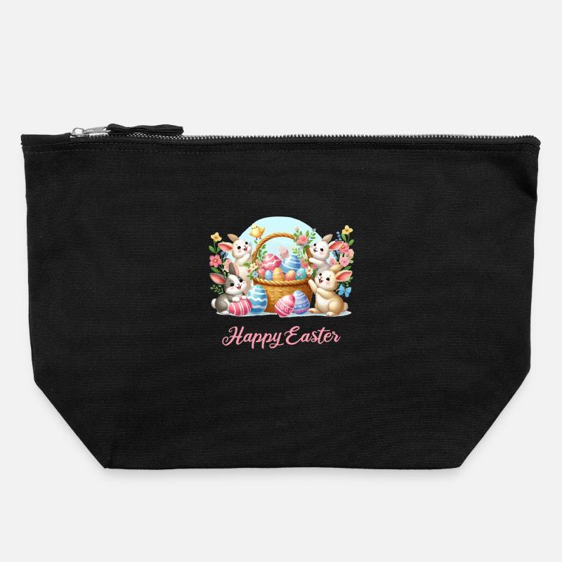 Easter Bunny Basket Spring Joy - Canvas Zip Pouch 22 x 23 cm - black