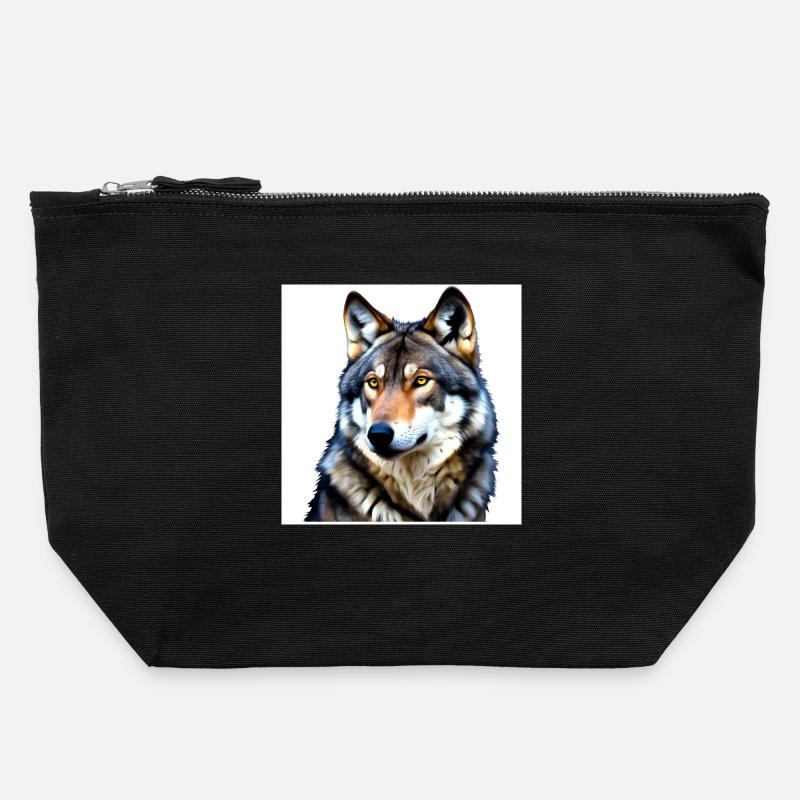 Porträt eines Wolfes mit gelben Augen - Canvas Reißverschluss-Täschchen (22 x 23 cm) - Schwarz