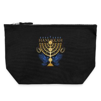 gold-colored Hanukkah candlestick with two doves - Canvas Zip Pouch 22 x 23 cm - black - Front