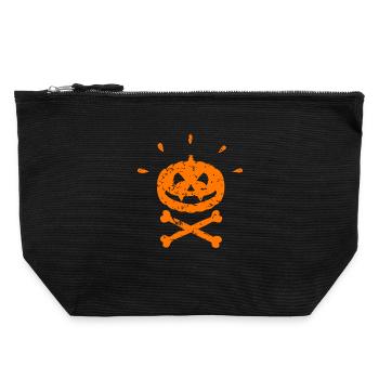 Gruseliger Jolly Roger Kürbis Halloween orange - Canvas Reißverschluss-Täschchen (22 x 23 cm) - Schwarz - Vorne