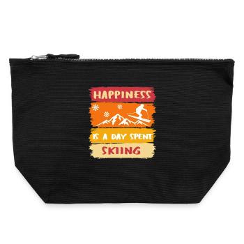 Le bonheur, c’est une journée passée Skier - Skier heureux - Pochette zippée en toile 22 x 23 cm - noir - Devant
