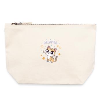 Chat rêveur et étoiles kawaii - Pochette zippée en toile 22 x 23 cm - blanc naturel - Devant