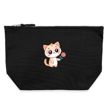 Kawaii-Katze und Pastellblume - Canvas Reißverschluss-Täschchen (22 x 23 cm) - Schwarz - Vorne