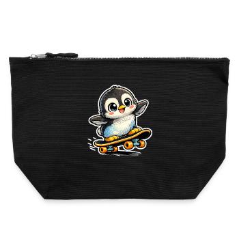 Kawaii Pinguin auf Skateboard - Canvas Reißverschluss-Täschchen (22 x 23 cm) - Schwarz - Vorne