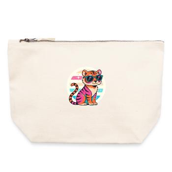 Neon Tiger with Retro Glasses - Canvas Zip Pouch 22 x 23 cm - nature - Front