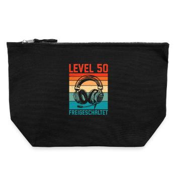 Joueur de niveau 50 débloqué pour les hommes du 50e anniversaire - Pochette zippée en toile 22 x 23 cm - noir - Devant