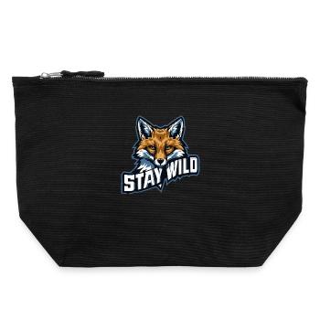 STAY WILD – Nature & Adventure Motif - Canvas Zip Pouch 22 x 23 cm - black - Front